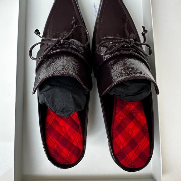 NEW WITH BOX BURBERRY Sovereign Square Toe Heel Mules Size 37.5 RARE RED - Picture 1 of 7